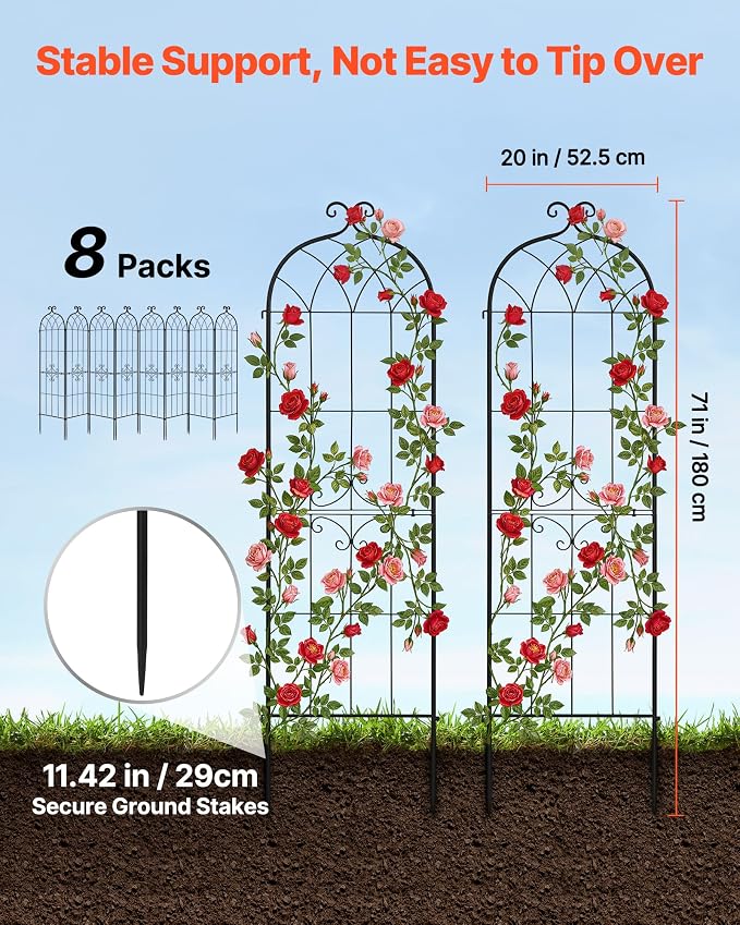 VEVOR Garden Trellis, 71 x 20 inch Rose Trellis, 8 Packs Garden Flower Rose - Image 2
