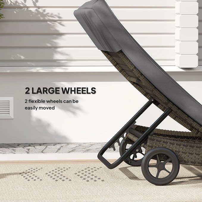 Outsunny Wicker Chaise Lounge Chair Outdoor - Image 4