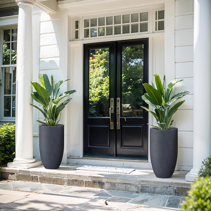 Kante 24 Inch Tall Round Concrete Planter, Large Indoor Outdoor Plant Pots - Image 5