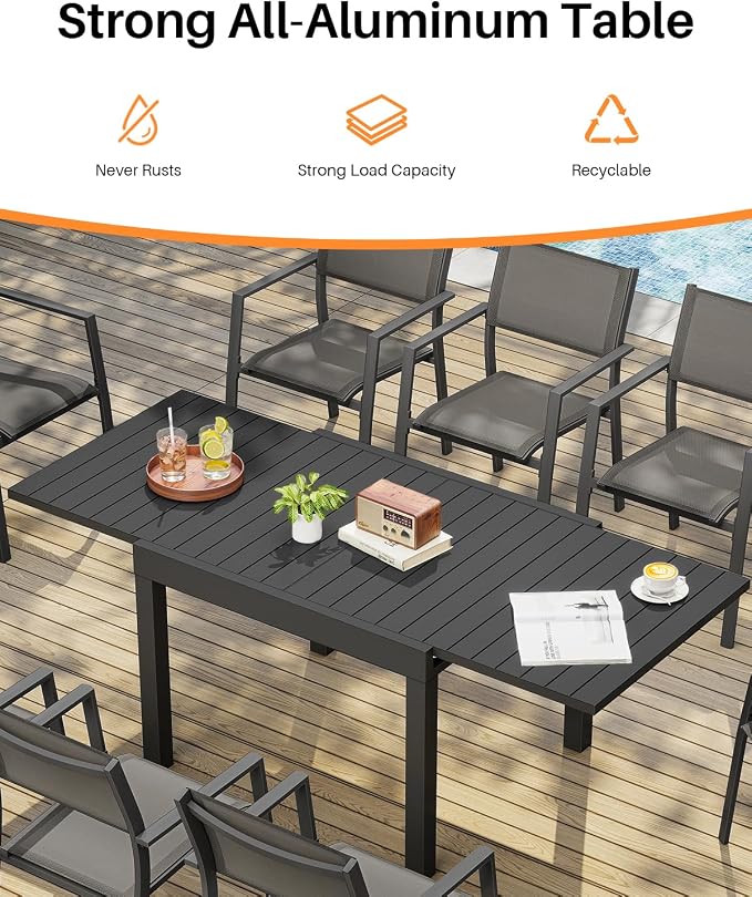Patio Aluminum Extendable Dining Table, Never-Rust Expandable Outdoor Dining - Image 6
