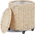 Wimarsbon Round Pouf Ottomans, Handwoven Natural Water Hyacinth Seagrass Pouffe by Wimarsbon