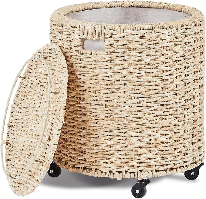 Wimarsbon Round Pouf Ottomans, Handwoven Natural Water Hyacinth Seagrass Pouffe by Wimarsbon