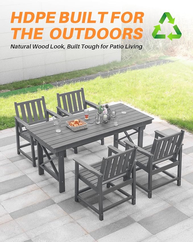 HDPE Outdoor Dining Table, 66.9” Rectangle Patio Dining Table - Image 5