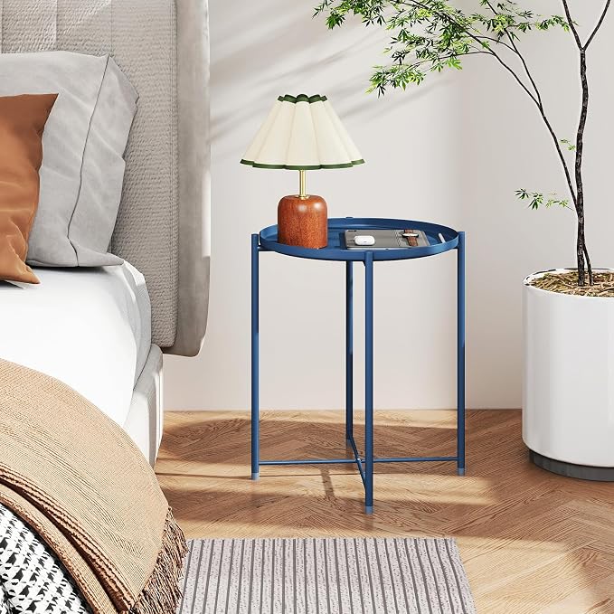 HollyHOME Round Metal Side Table, Outdoor Small Folding Accent Stand - Image 6