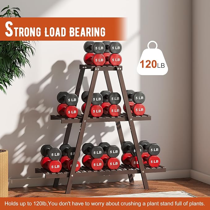 GHWIE Plant Stand Indoor Plant Shelf Outdoor bamboo Plant Rack, 3 Tiers Ladder - Image 4