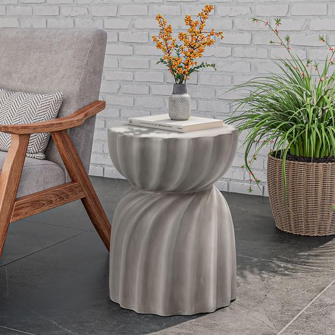 COSIEST Outdoor Side Table, 2 Pieces Concrete Contemporary Lightweight Side - Image 2