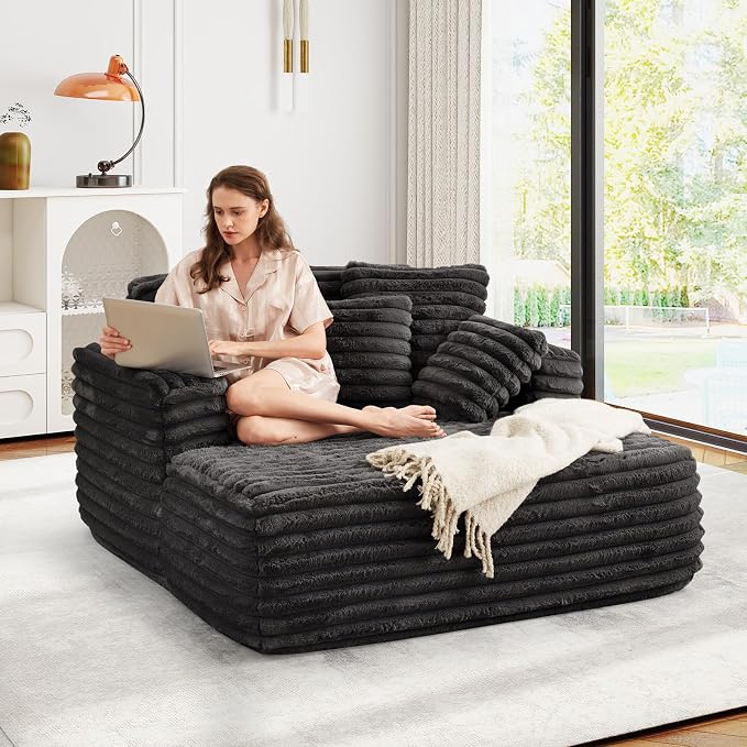 56" Oversized Chaise Lounge Chair Indoor, Plush Faux Fur Sleeper Sofa Couch Bed - Image 6