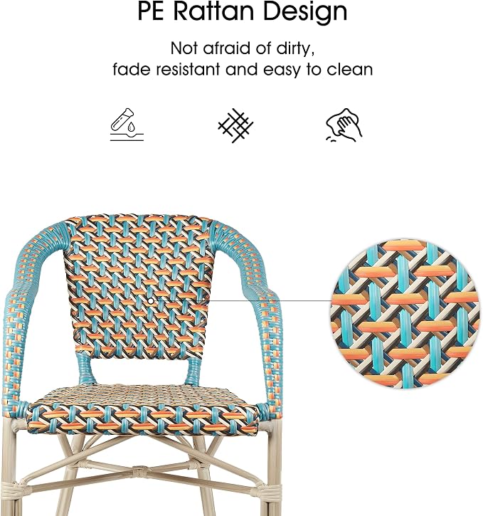 PURPLE LEAF Dining Chair Set of 2 Outdoor French Bistro Chairs Hand-Woven - Image 5