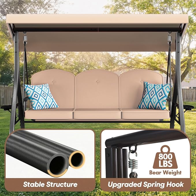 3 Seat Outdoor Porch Patio Swing - Image 4