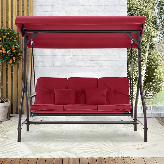 MCombo 3-Seat Outdoor Patio Swing Chair, 2-in-1 Convertible Porch Swing Glider - Image 4