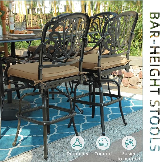 MEETWARM 2 Piece Outdoor Patio Swivel Bar Stools, All-Weather Cast Aluminum Bar - Image 7