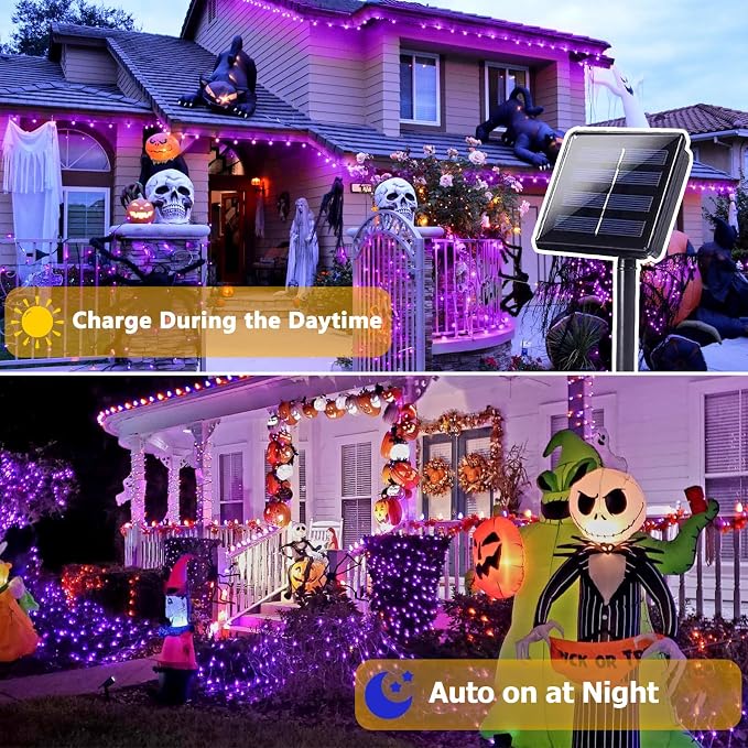 4 Pack Purple Solar Halloween Lights Outdoor Waterproof, 180FT 320 LED Solar - Image 2