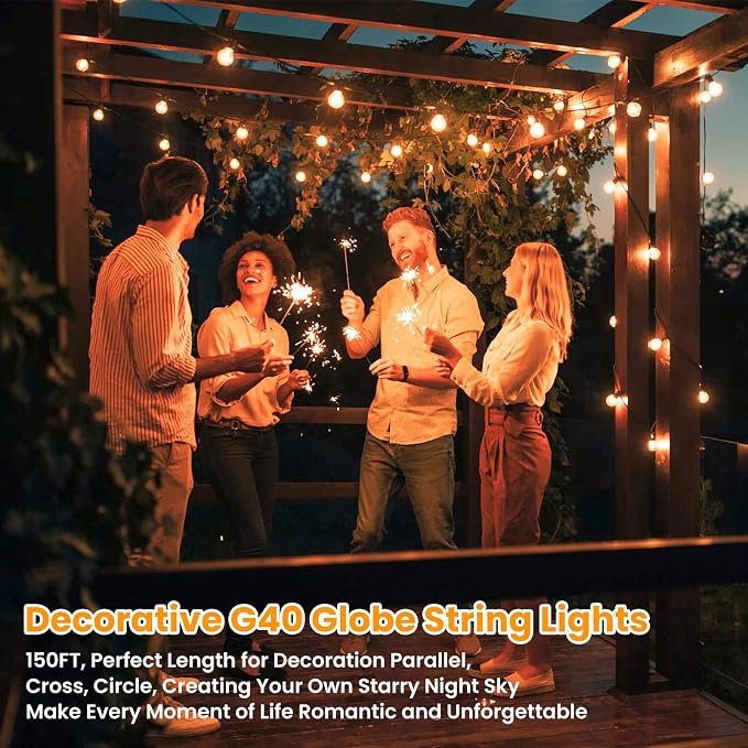 Bosceos 150FT Outdoor G40 LED Globe String Lights Dimmable Waterproof - Image 6