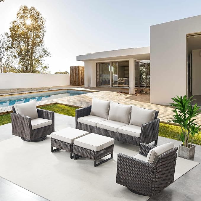 Belord Wicker Patio Furniture 5 Piece Outdoor Sofa Set, Oversize Outdoor Swivel by Belord