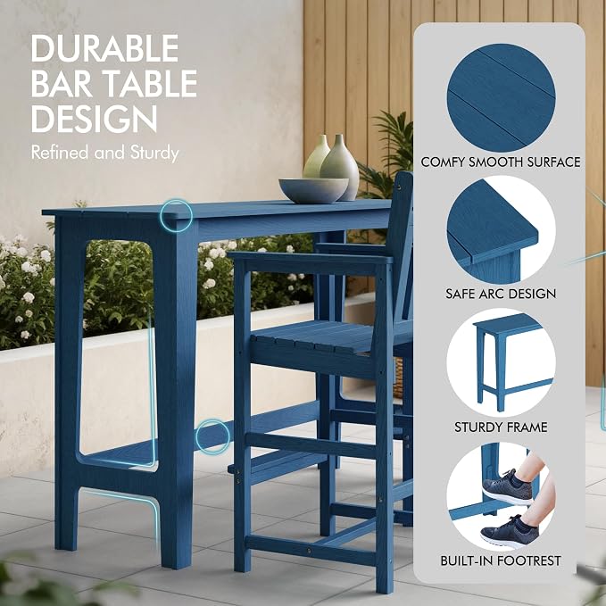 Ciokea Outdoor Bar Height Table Set of 5, Heavy-Duty All-Weather HDPE Patio Bar - Image 6