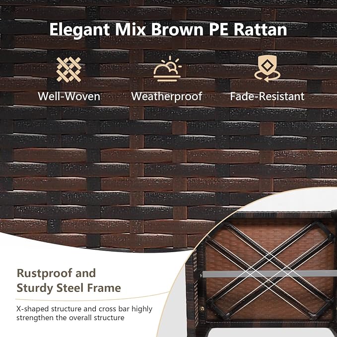 ORALNER Outdoor Ottoman, All-Weather Rattan Foot Stools w/Removable Cushions - Image 3
