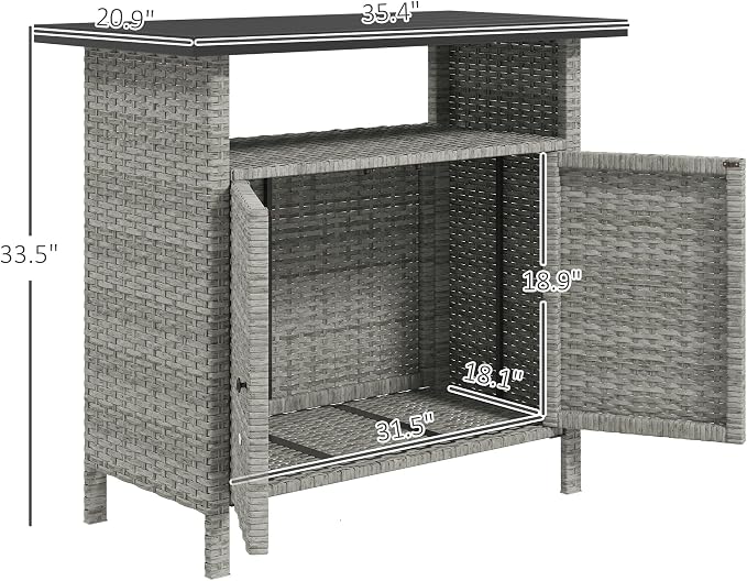 Outsunny Wicker Outdoor Storage Cabinet, Rattan Outdoor Bar Table - Image 7
