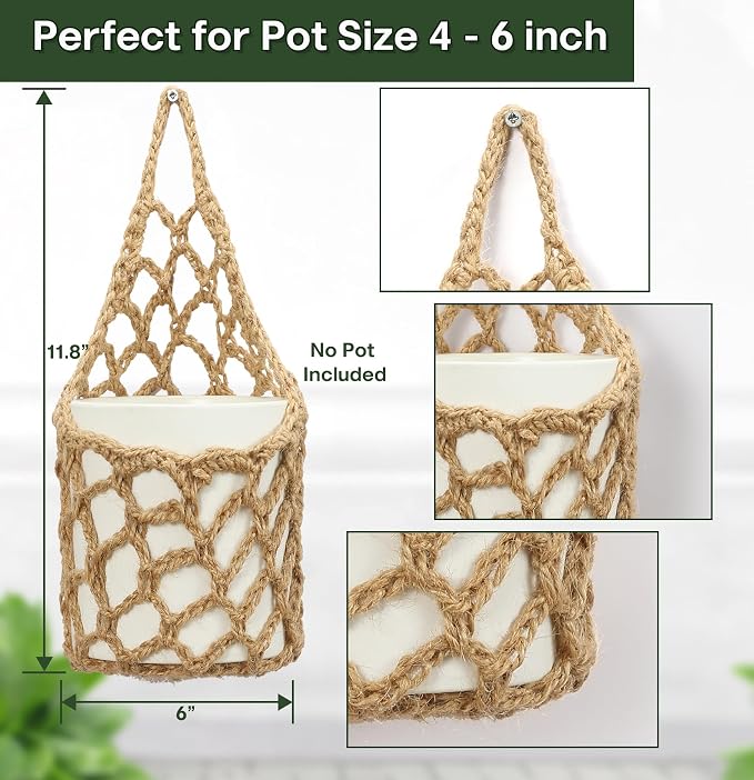 2 Packs Hanging Planters for Indoor Plants up to 6 in., Wall Plant Holder | - Image 4