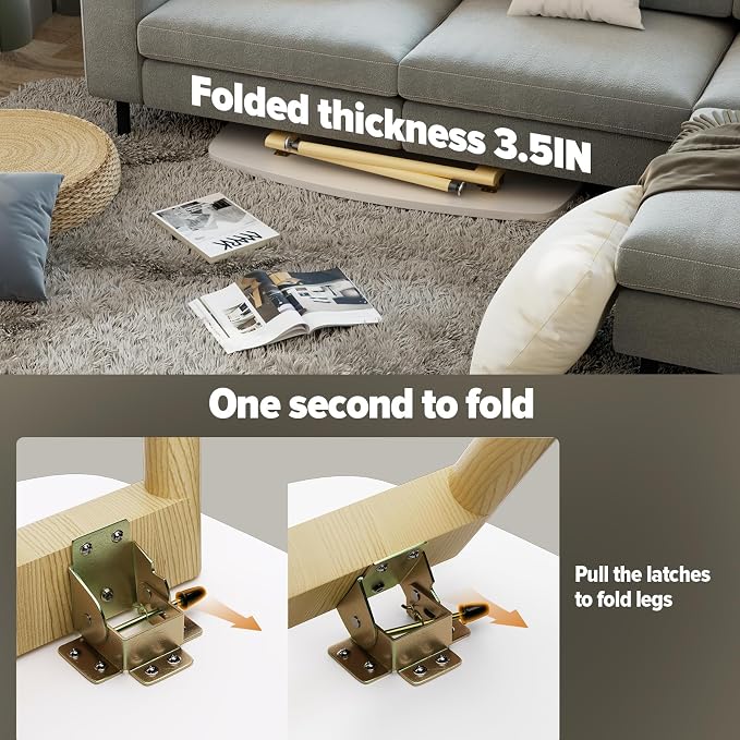 WOHOMO Folding Coffee Table 39.3'' White Coffee Tables - Image 3