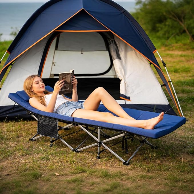 ABORON Camping Cot with 2in Memory Foam Trifold Mattress, 900LBS Heavy Duty - Image 6