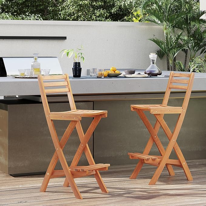 Tangkula Patio Folding Barstool, Outdoor Portable High Top Acacia Wood Bar - Image 5