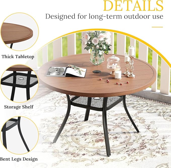 VICLLAX Patio Dining Set for 6, All Weather Metal Outdoor Furniture Set- 47" - Image 5