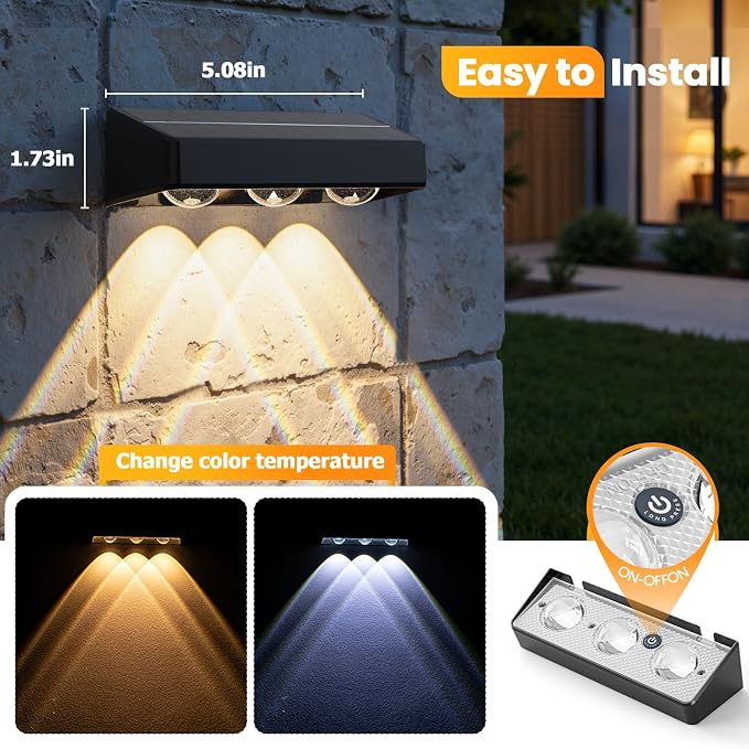 NIORSUN Solar Fence Lights, 8 Pack Solars Deck Light, RGB Color, Outdoor Bulb - Image 4