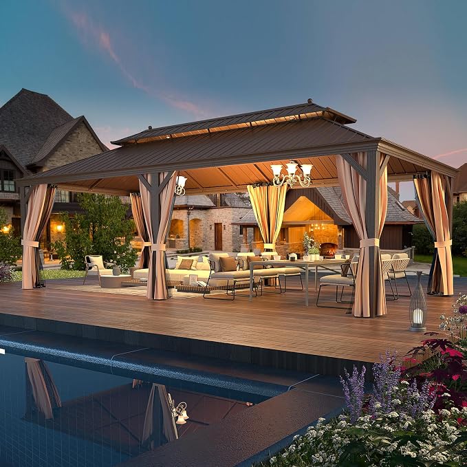 EROMMY 12'x24' Hardtop Gazebo Double Roof Galvanized Steel Canopy Outdoor - Image 8