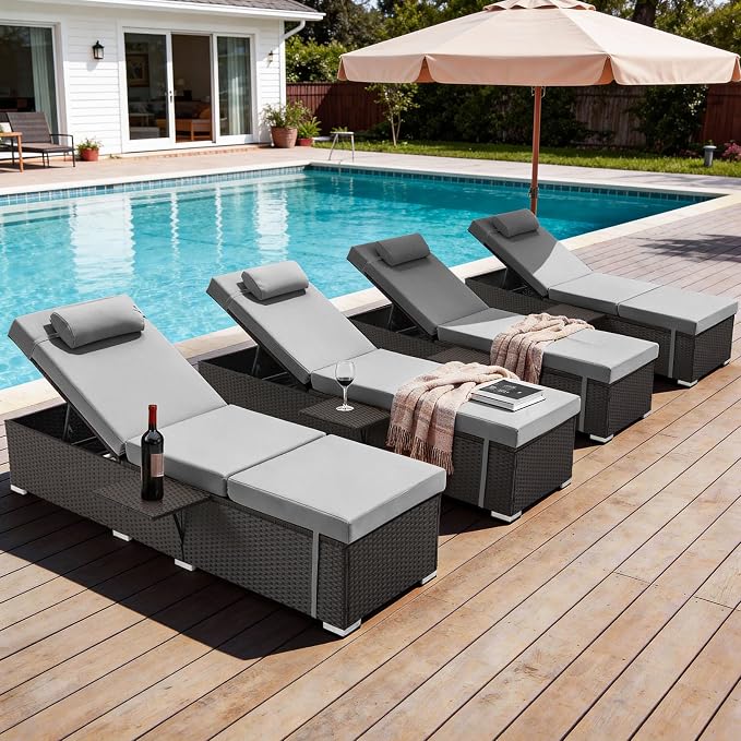 Outdoor Chaise Lounge with Adjustable Backrest Set of 4, 6-Position Reclining by ZZWHOM