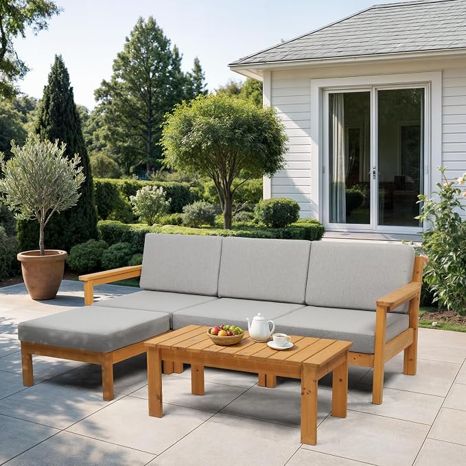 VINGLI 5 Pieces Wood Patio Furniture L-Shaped Outdoor Sectional Sofa Set by VINGLI