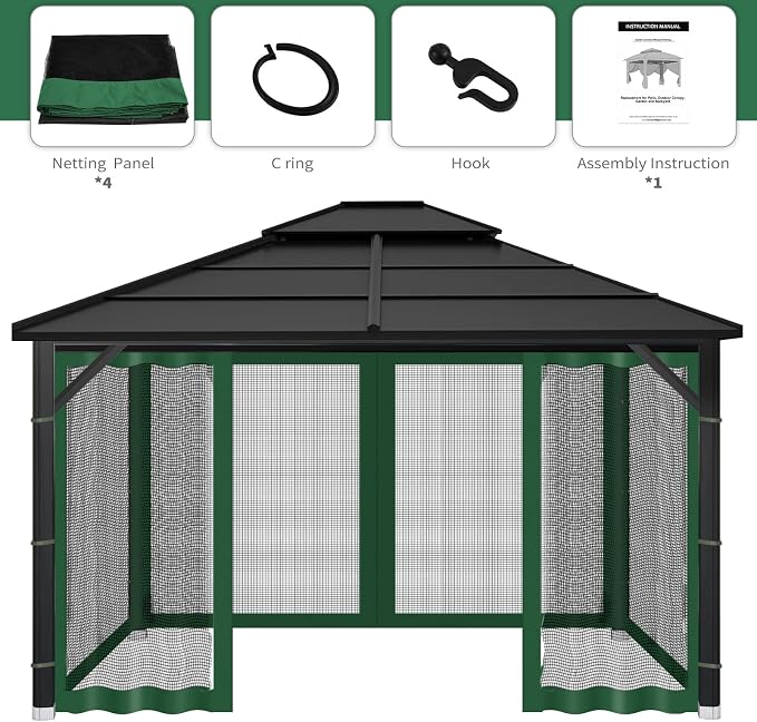 Gazebo Replacement Mosquito Netting Outdoor Universal Gazebo Canopy 4-Panels - Image 7