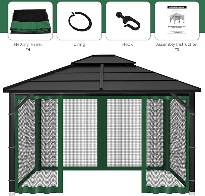 Gazebo Replacement Mosquito Netting Outdoor Universal Gazebo Canopy 4-Panels - Image 7