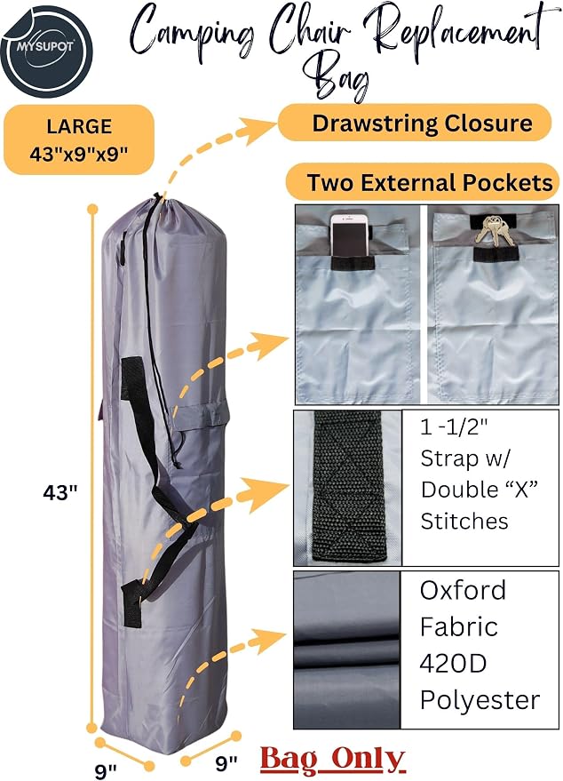 43"x9"x9" Replacement Bag for Folding Camping Chair, Camp Chairs, Yoga Mat - Image 3