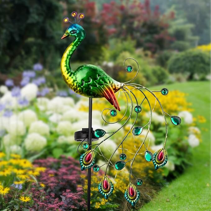 Glintoper Solar Garden Lights, 39 Inch Height Outdoor Metal Peacock Decorative - Image 6