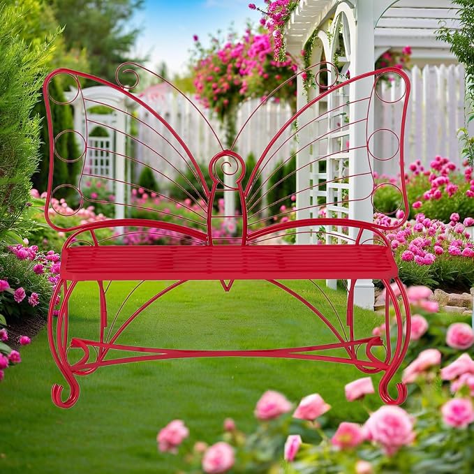 Butterfly Garden Bench, Double Seats Outdoor Bench by Mantianstar