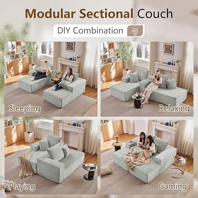 ODUWA Oversized Double Chaise Lounges Indoor, Upholstered Boneless Cloud - Image 3