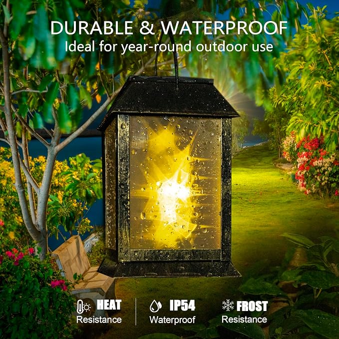 2 Pack Solar Lanterns Outdoor Waterproof, 3D Hanging Solar Lights, Type-C - Image 4