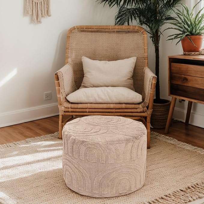 Asuprui Round Ottoman Pouf Ottoman Foot Stool Seat Faux Fur Bean Bag Foot Rest - Image 3