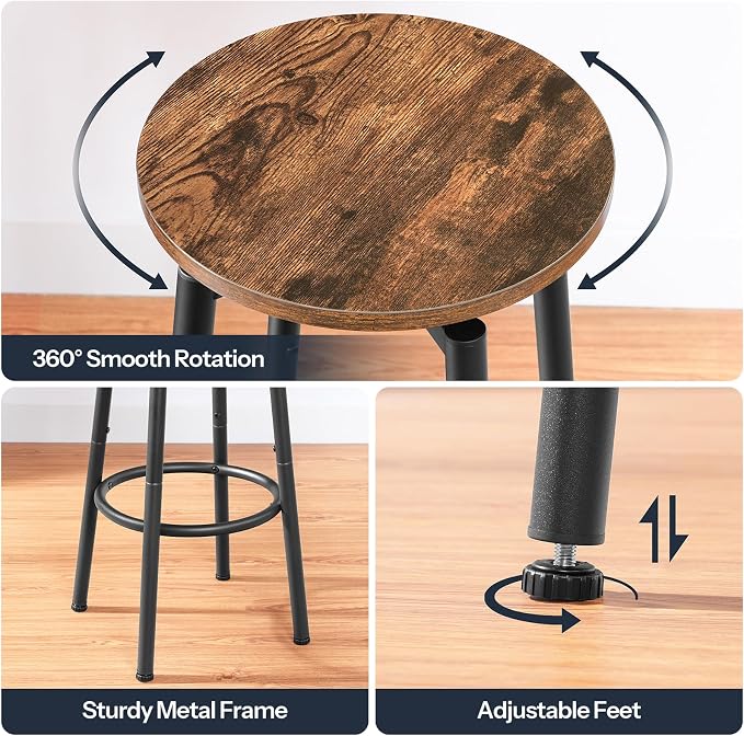 HOOBRO Bar Stools, Swivel Bar Stools Set of 2, 24.9" Round Bar Chairs, Backless - Image 9