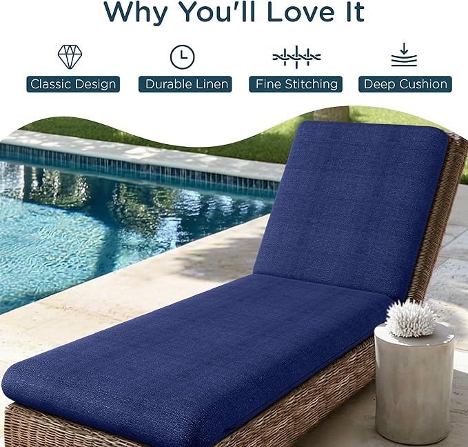Codi Outdoor Chaise Lounge Chair Cushions 72"x22.5"x3.5" – Linen Texture - Image 4