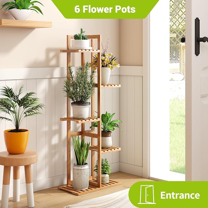 BMOSU Bamboo Plant Stand for Indoor Outdoor Plants Corner Tall Plant Shelf 6 - Image 2