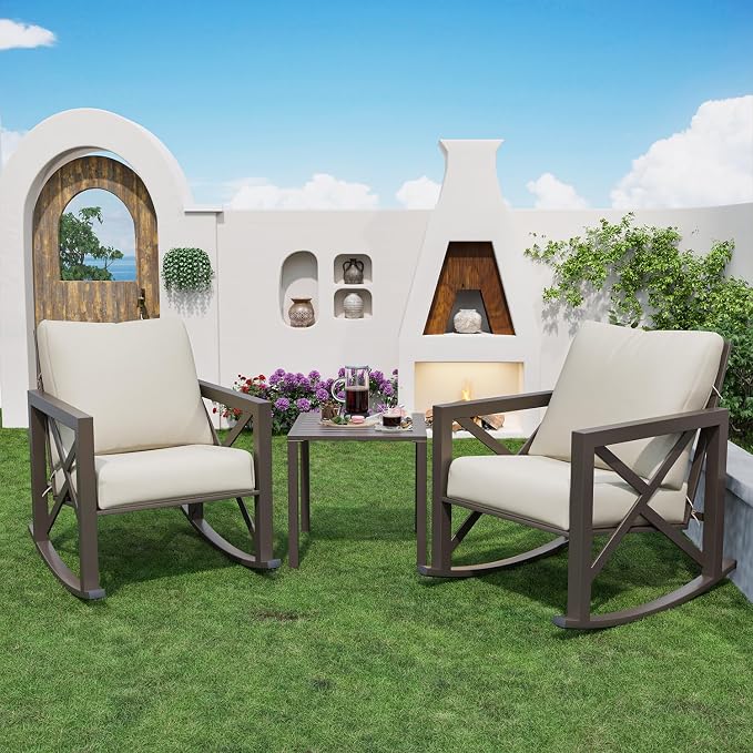 Outdoor Rocking Bistro Set, Patio Rocking Chairs Set of 2 - Image 7