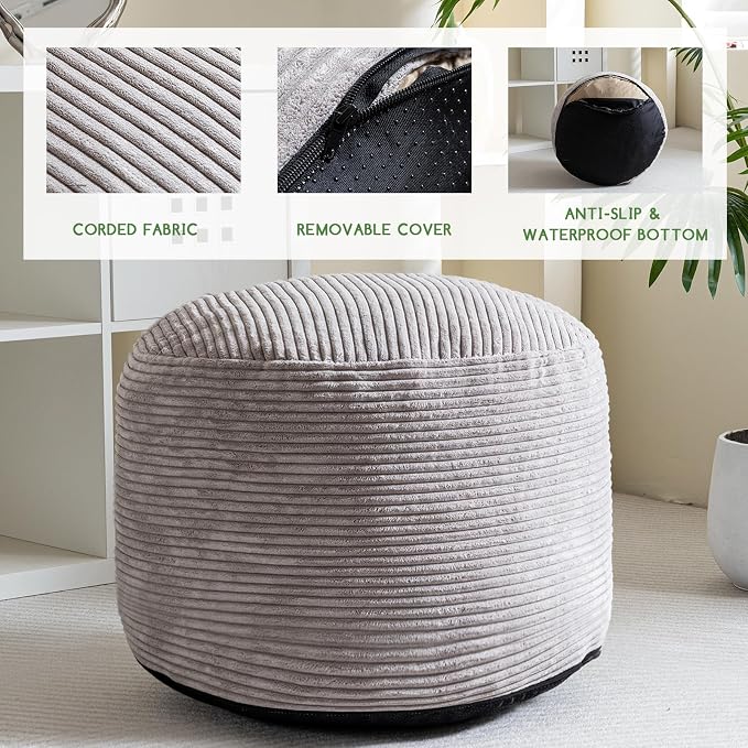 HIGOGOGO Round Stuffed Pouf Ottoman, Corduroy Poufs - Image 3
