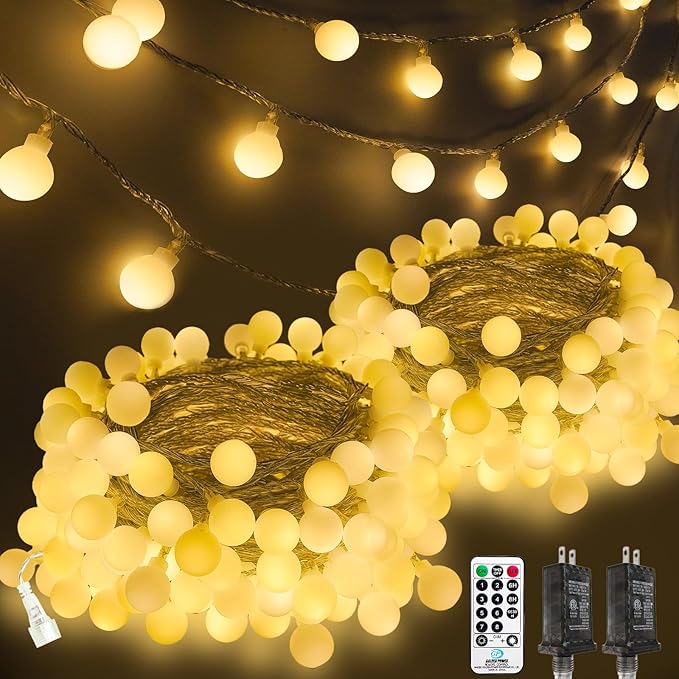 2-Pack Connectable Globe String Lights | Total 86FT 200LED Warm White String by LORRYTE