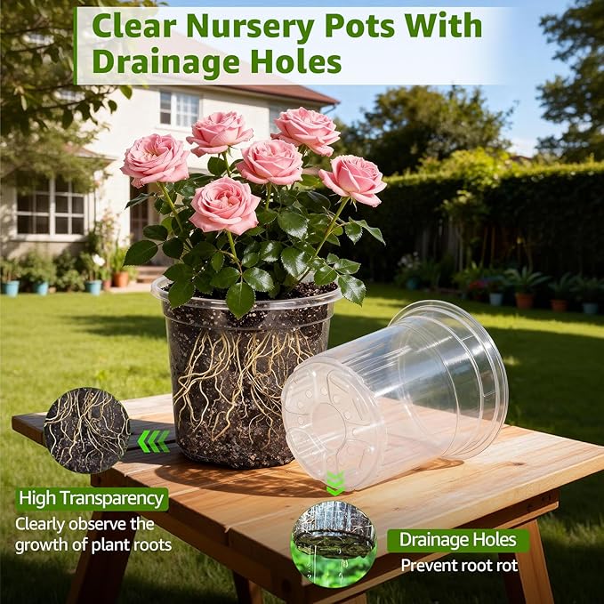 MIXC Clear Nursery Pots with Drainage Holes, 7/5/4/3.5 Inch Reinforced - Image 3