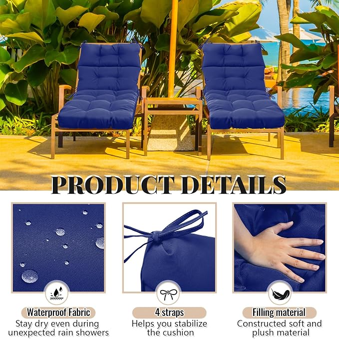 Kigley 2 Pcs Chaise Lounge Cushions 75 x 22 x 5 Inches Soft Lounge Chair - Image 4