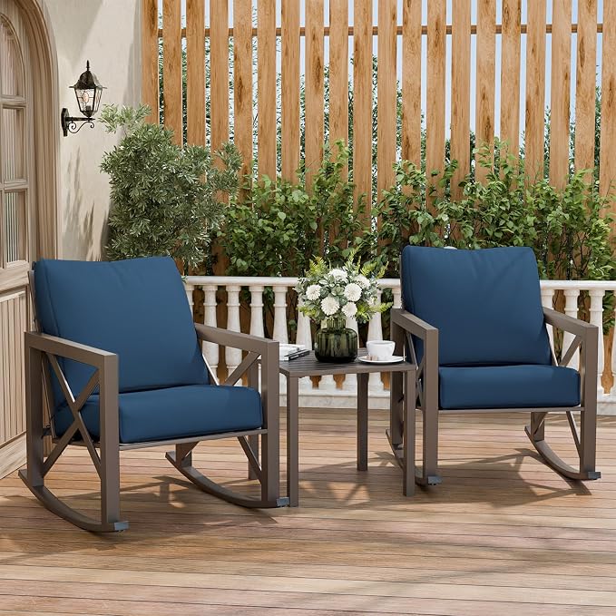 Outdoor Rocking Bistro Set, Patio Rocking Chairs Set of 2 by VonzoyHome