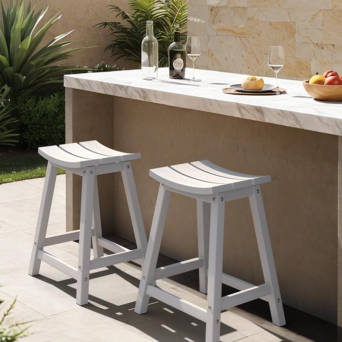 Ciokea 2 Set 24" Outdoor Bar Stools Heavy Duty HDPE Counter Height Bar Stools by CIOKEA
