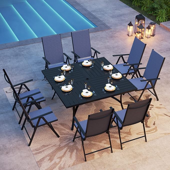 PHI VILLA 9 Piece Patio Dining Set, Outdoor Dining Furniture Patio Table Set by PHIVILLAThepioneerofcomfortablehouseholdsupplies