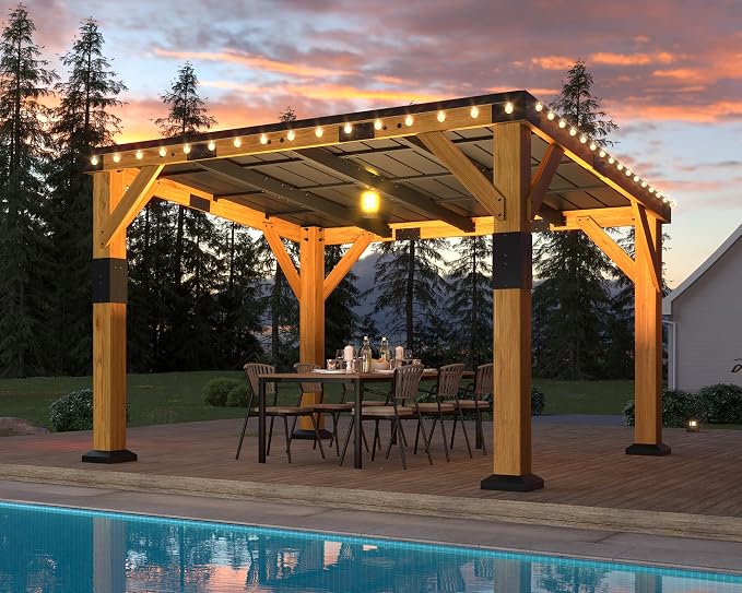 Jocisland 10x12x8 FT Cedar Wood Carport, Heavy Duty Canopy Carport - Image 7